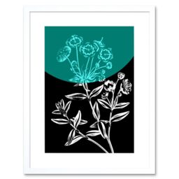 "Artery8 Wall Art Print Colour Pop Circle Teal Artwork Framed 9X7 Inch in White - Size: W7"" x H9""" - thumbnail 1