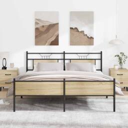 Berkfield Home Metal Bed Frame without Mattress Sonoma Oak 160x200 cm in Brown - thumbnail 2