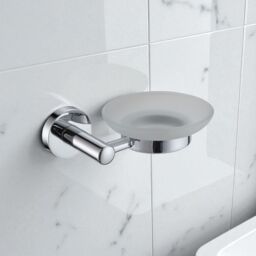 Showerdrape Modernity Chrome Stainless Steel & Frosted Glass Wall Mounted Soap Dish in Silver
