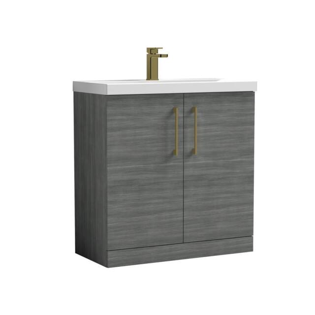 Balterley Bathroom Floor 2-Door Vanity Unit Basin, Anthracite Woodgrain, 800mm in Grey - image 1