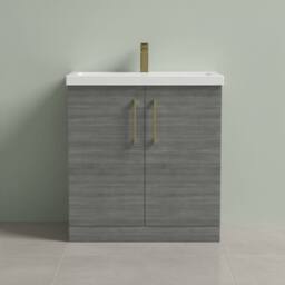 Balterley Bathroom Floor 2-Door Vanity Unit Basin, Anthracite Woodgrain, 800mm in Grey - thumbnail 3