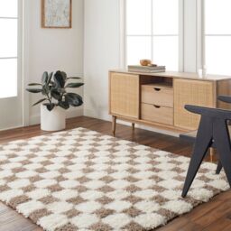 Livabliss Urban Shag-Modern Yellow Black Beige Pink Checkboard Plush Pile Living Rug in Brown - Size: 200 cm x 290 cm - thumbnail 6