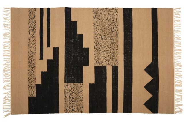 Orsina Large Trenza Rug, Handcrafted Urban Tribe Area Rug With Braid Detail, Neutral Sand & Black Wool Blend Carpet in Brown - Size: 100 cm diameter - image 1