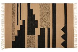 Orsina Large Trenza Rug, Handcrafted Urban Tribe Area Rug With Braid Detail, Neutral Sand & Black Wool Blend Carpet in Brown - Size: 100 cm diameter