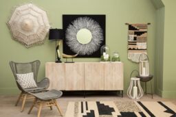 Orsina Large Trenza Rug, Handcrafted Urban Tribe Area Rug With Braid Detail, Neutral Sand & Black Wool Blend Carpet in Brown - Size: 100 cm diameter - thumbnail 2