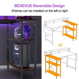 BEXEVUE L-Shaped Computer Gaming Desk with Power Outlets & Shelves 120×70cm in Walnut - Size: 120 cm x 70 cm - thumbnail 7