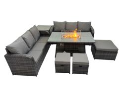 Fimous Garden Rattan 3 Seater Sofa with 3 Stools Side Table in Dark Grey - thumbnail 1