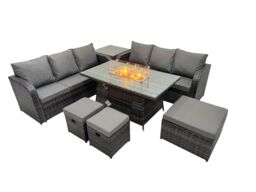 Fimous Garden Rattan 3 Seater Sofa with 3 Stools Side Table in Dark Grey - thumbnail 2