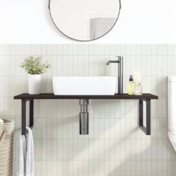 Berkfield Home Basin Shelf Wall Mounted Steel & Solid Wood Oak in Brown - thumbnail 3