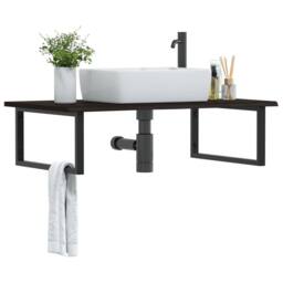 Berkfield Home Basin Shelf Wall Mounted Steel & Solid Wood Oak in Brown - thumbnail 2