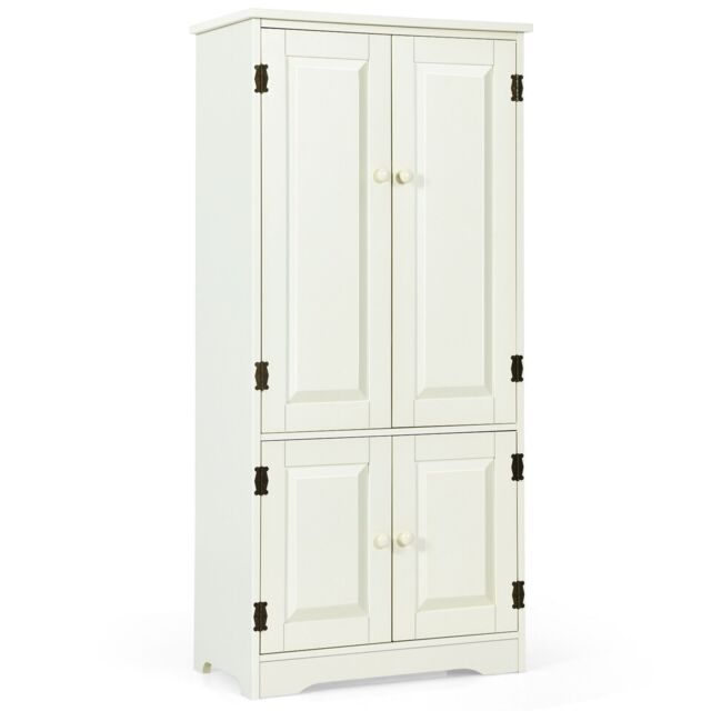 Gymax Freestanding Wooden Cabinet Antique Low Floor Cabinet With Double Door in White - image 1