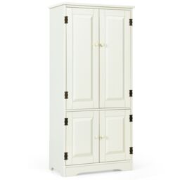 Gymax Freestanding Wooden Cabinet Antique Low Floor Cabinet With Double Door in White - thumbnail 1