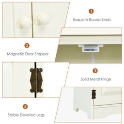 Gymax Freestanding Wooden Cabinet Antique Low Floor Cabinet With Double Door in White - thumbnail 3