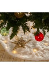 Living and Home 90cm White Christmas Tree Skirt Long Fur Xmas Tree Base Cover for Christmas Home, Party - thumbnail 3