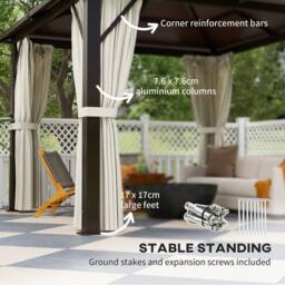 OUTSUNNY 3x3(m) Polycarbonate Hardtop Gazebo with Aluminium Frame in Beige - thumbnail 6