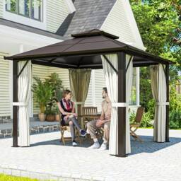 OUTSUNNY 3x3(m) Polycarbonate Hardtop Gazebo with Aluminium Frame in Beige - thumbnail 1