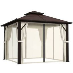 OUTSUNNY 3x3(m) Polycarbonate Hardtop Gazebo with Aluminium Frame in Beige - thumbnail 2