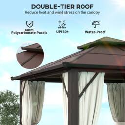 OUTSUNNY 3x3(m) Polycarbonate Hardtop Gazebo with Aluminium Frame in Beige - thumbnail 4