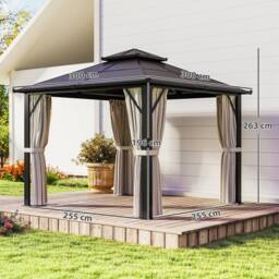 OUTSUNNY 3x3(m) Polycarbonate Hardtop Gazebo with Aluminium Frame in Beige - thumbnail 3