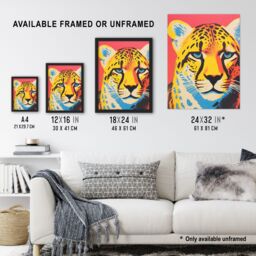 Artery8 Modern Cheetah Duotone Coral Yellow Orange Bright Risograph Artwork Painting Art Print Framed Poster Wall Decor in Black - Size: A4 - thumbnail 3