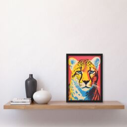 Artery8 Modern Cheetah Duotone Coral Yellow Orange Bright Risograph Artwork Painting Art Print Framed Poster Wall Decor in Black - Size: A4 - thumbnail 4