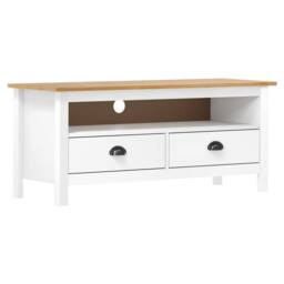 Berkfield Home TV Cabinet Hill White 110x40x47 cm Solid Pine Wood - Size: 110 x 40 x 47 cm - thumbnail 2