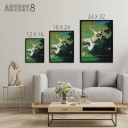 "Artery8 Cricket Match Outfield Diving Catch Framed Canvas Wall Art Print in Green - Size: W12"" x H16""" - thumbnail 4