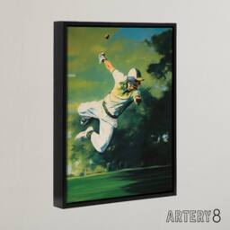"Artery8 Cricket Match Outfield Diving Catch Framed Canvas Wall Art Print in Green - Size: W12"" x H16""" - thumbnail 2