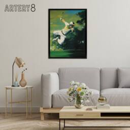 "Artery8 Cricket Match Outfield Diving Catch Framed Canvas Wall Art Print in Green - Size: W12"" x H16""" - thumbnail 3