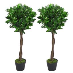 Leaf Pair of 90cm (3ft) Twisted Stem Artificial Topiary Bay Laurel Ball Trees in Green - thumbnail 5