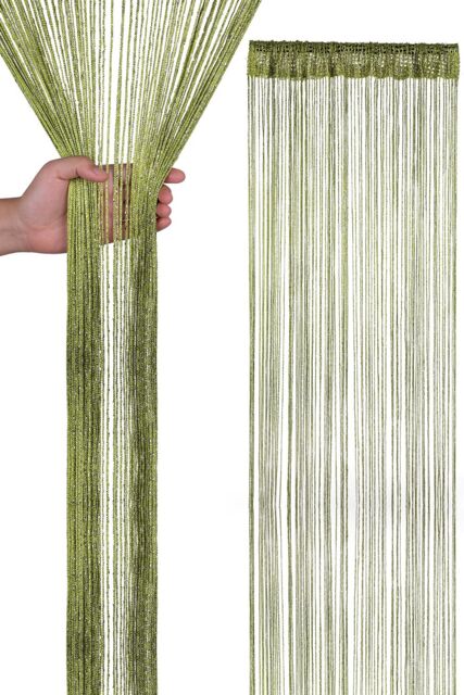 Neel Blue Glitter String Curtain Polyester Fringe Panel Spaghetti Tassel Curtain, 200cm x 90cm in Green - Size: 200 cm x 90 cm - image 1