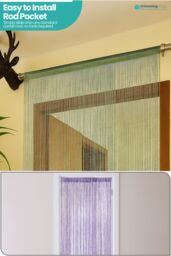 Neel Blue Glitter String Curtain Polyester Fringe Panel Spaghetti Tassel Curtain, 200cm x 90cm in Green - Size: 200 cm x 90 cm - thumbnail 6