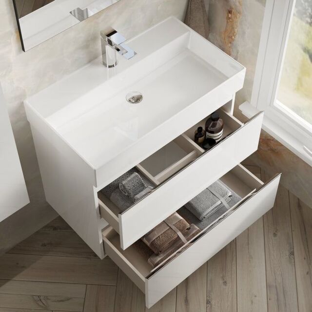 Banyetti Vatilla 800mm Wall Hung Vanity Unit with Veneto 1 Tap Hole Basin - Gloss White - image 1