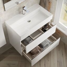 Banyetti Vatilla 800mm Wall Hung Vanity Unit with Veneto 1 Tap Hole Basin - Gloss White