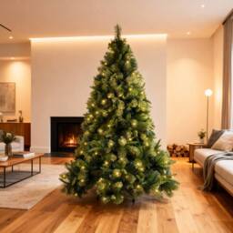 Shatchi 8FT Pre-Lit Kentucky Pine Luxurious Artificial Green Christmas Tree With Long life Energy Saving Warm White LED Lights - thumbnail 2