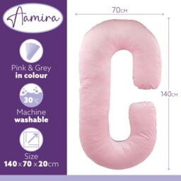 Aamira Pink & Dark Grey Pregnancy Pillow, 140x65x20cm C Shaped Shredded Memory Foam Maternity Pillow - Size: 140 x 65 x 20 cm - thumbnail 4
