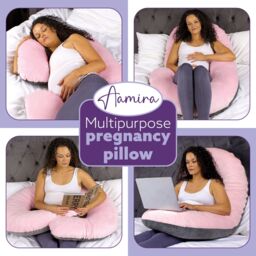Aamira Pink & Dark Grey Pregnancy Pillow, 140x65x20cm C Shaped Shredded Memory Foam Maternity Pillow - Size: 140 x 65 x 20 cm - thumbnail 8