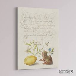 "Artery8 Gillyflower Almond & Frog Calligraphy Canvas Wall Art Print in White - Size: W12"" x H16""" - thumbnail 2