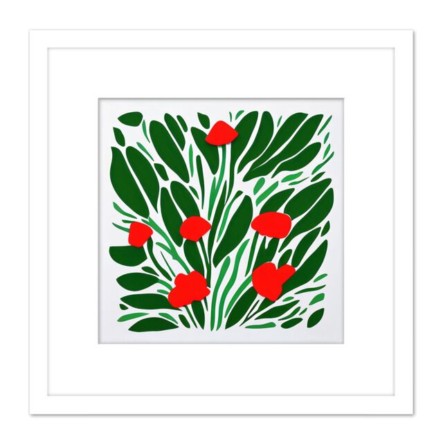 Artery8 Abstract Red Flowers Flamingo Floral Bouquet Square Wooden Framed Wall Art Print Picture 8X8 Inch in White - image 1