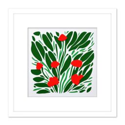Artery8 Abstract Red Flowers Flamingo Floral Bouquet Square Wooden Framed Wall Art Print Picture 8X8 Inch in White - thumbnail 1