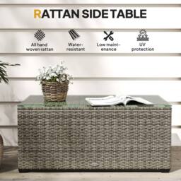 Wyld Haus Livatoli Dark Grey Rattan Rectangular Glass Top Side Table - thumbnail 3