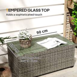 Wyld Haus Livatoli Dark Grey Rattan Rectangular Glass Top Side Table - thumbnail 4