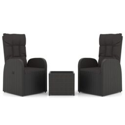 Berkfield Home 3 Piece Garden Lounge Set Black Poly Rattan&Steel - thumbnail 2