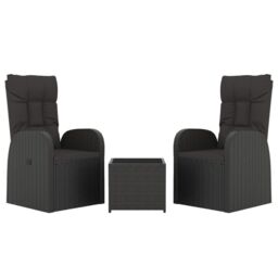 Berkfield Home 3 Piece Garden Lounge Set Black Poly Rattan&Steel - thumbnail 3