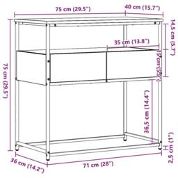 Berkfield Home Modern Console Table Black Oak 75x40x75 cm Engineered Wood & Steel - Size: 75 x 40 x 75 cm - thumbnail 9