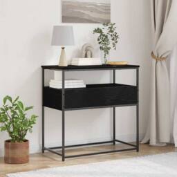 Berkfield Home Modern Console Table Black Oak 75x40x75 cm Engineered Wood & Steel - Size: 75 x 40 x 75 cm - thumbnail 2