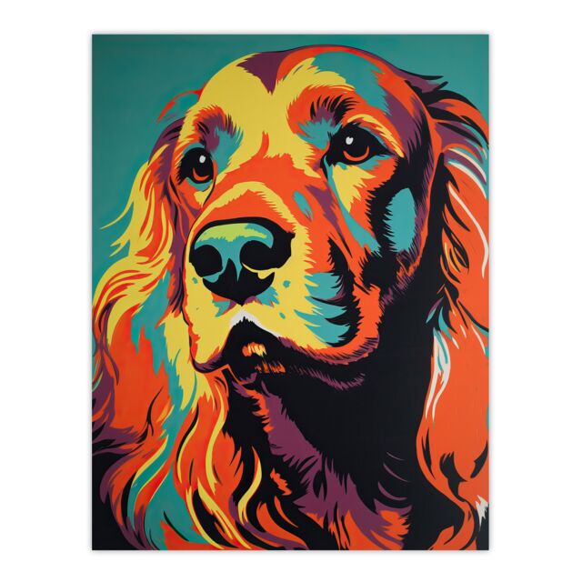 Artery8 Red Setter Dog Modern Flamboyant Colourful Graphic Coral Orange & Teal Yellow Large Wall Art Poster Print Thick Paper 18X24 Inch - image 1