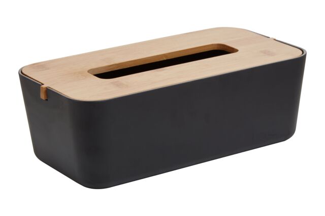 Orsina Grey Bamboo Fibre Tissue Box, Rectangular Tissue Holder With Lift-off Lid & Cutout Opening, Tissue Paper Box in Black - image 1
