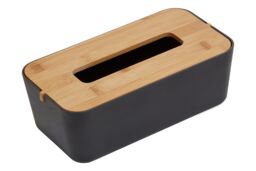 Orsina Grey Bamboo Fibre Tissue Box, Rectangular Tissue Holder With Lift-off Lid & Cutout Opening, Tissue Paper Box in Black - thumbnail 2