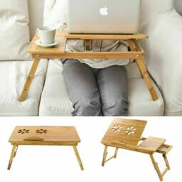 EONLION Laptop Desk Bamboo Adjustable Portable in Brown - Size: 100 cm - thumbnail 4